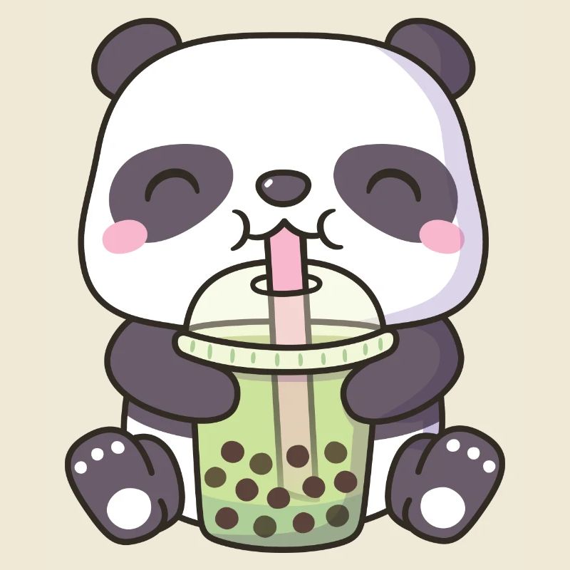 Cute Panda Bear Drinking Matcha Bubble Tea