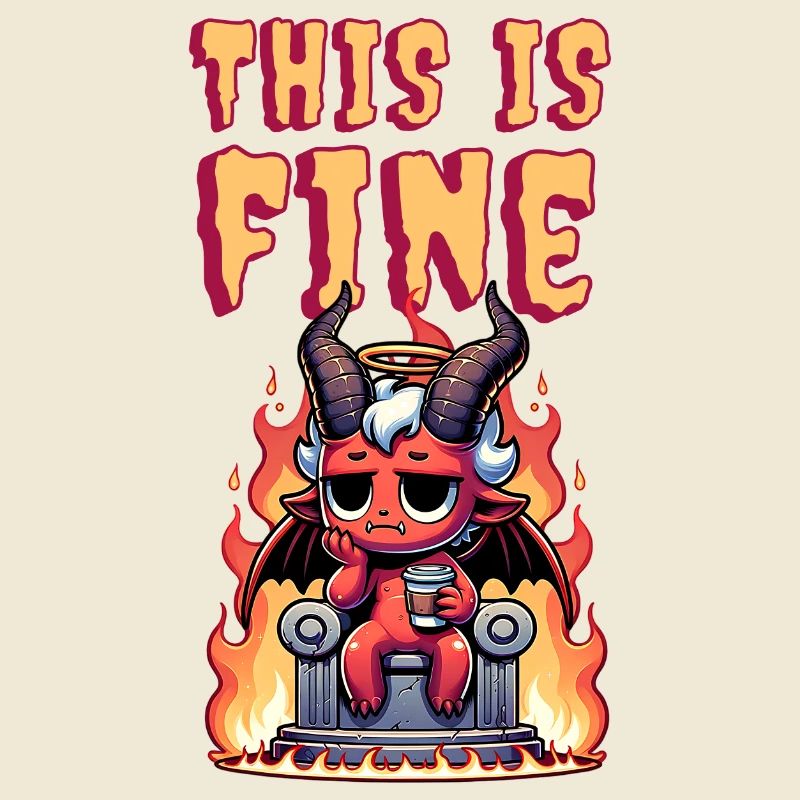 cute devil with coffee | this is fine meme