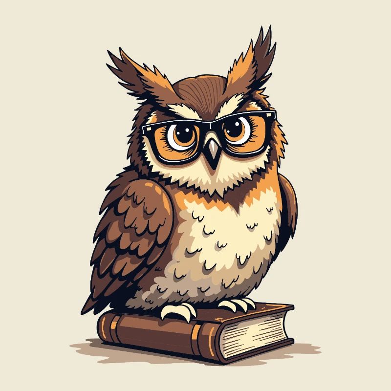 Süße Eule mit Brille auf Buch
