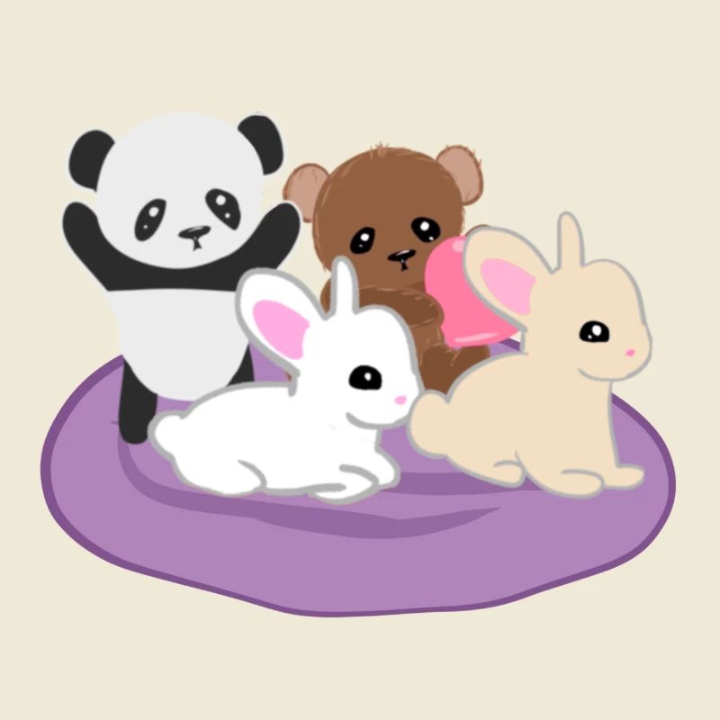 Cute animals panda rabbit bear cuddle