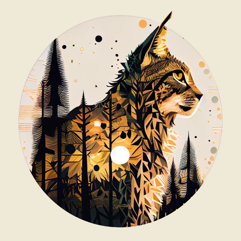 Lynx with moon in the forest with pattern