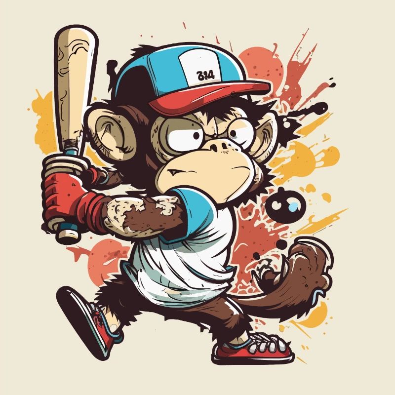 Monkey Batter Playful Baseball Design pour l’impression