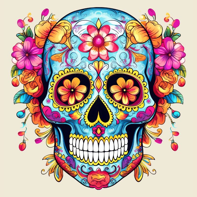 Crâne mexicain, fleurs, crâne, fleurs