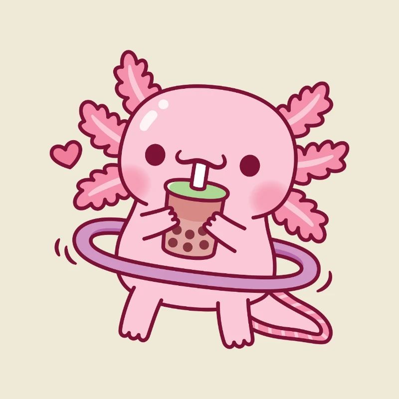 Cute Axolotl Drinking Boba Tea While Hooping