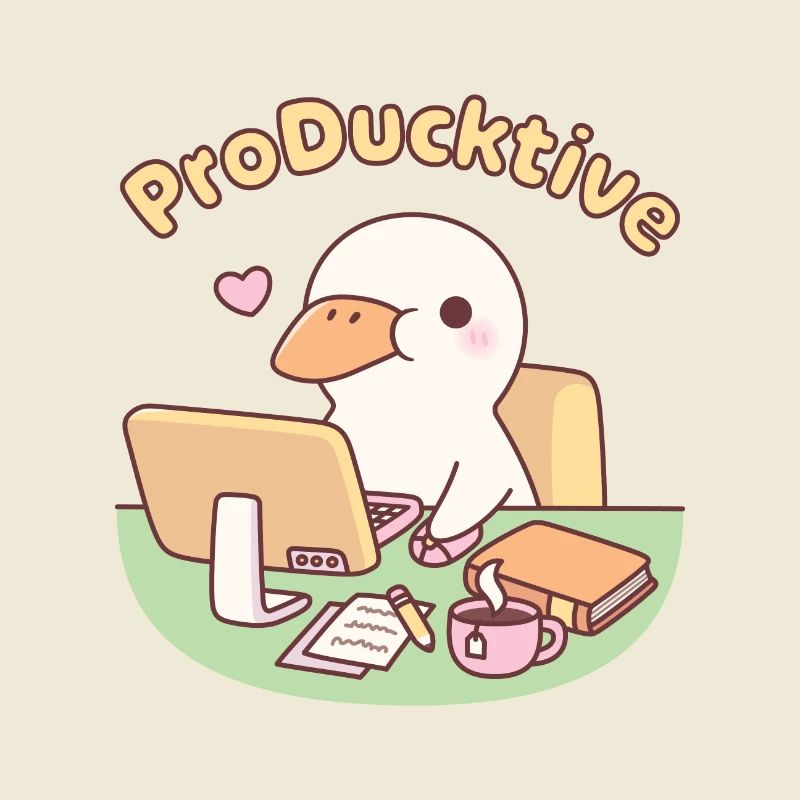 Cute Duck Working On Computer Producktive Pun