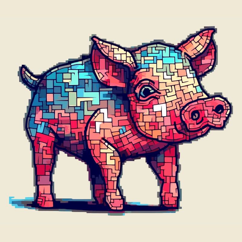 Retro pig in cool 8 bit graphics