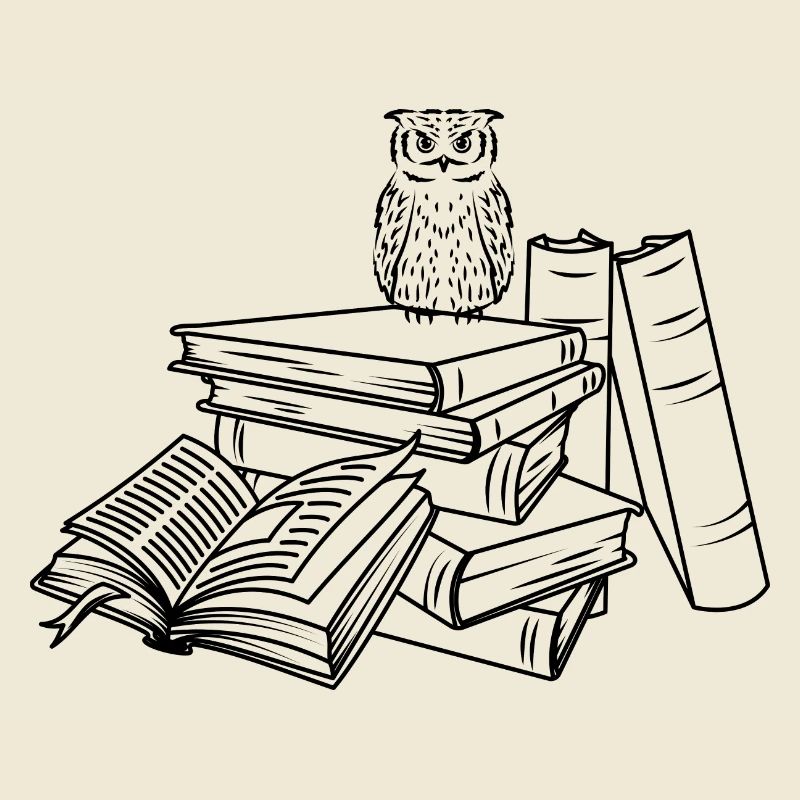Bücherstapel mit Eule