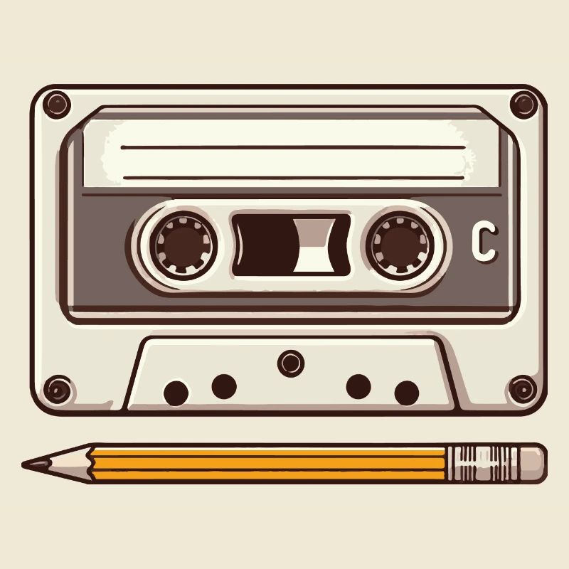 Cassette compacte et crayon, Rétro, Vintage