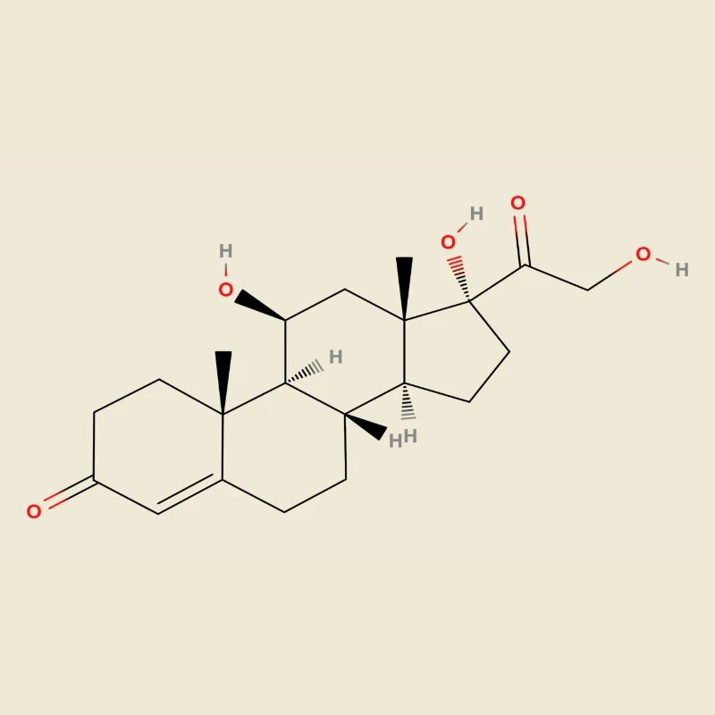 Cortisol Molecule - Colored Structural Formula