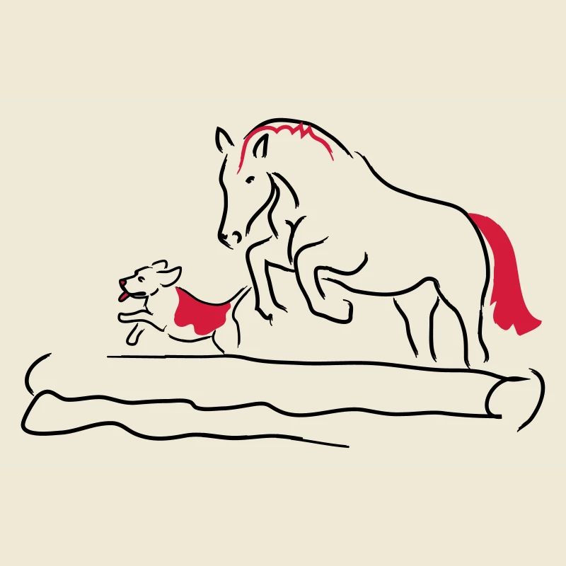 Springpferd mit Hund