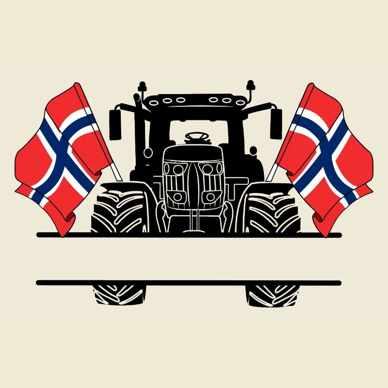 Tractor two flags Norway and text space