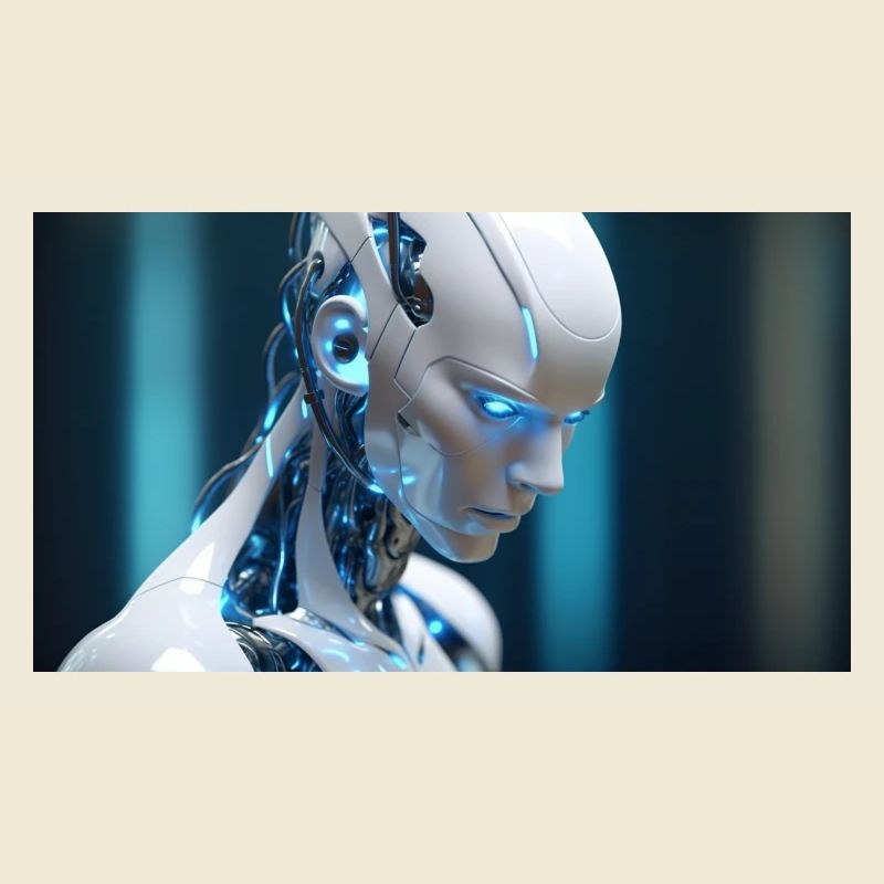 Futuristic robot with blue eyes