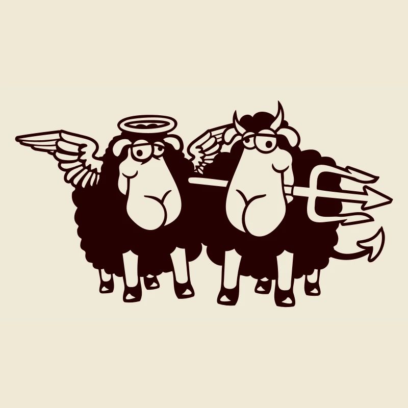 2 Sheep Angel Devil Satan Hell Evil Heaven Good