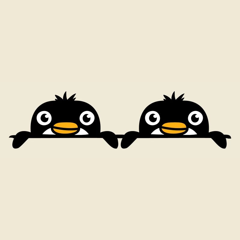 2 Pinguine Freunde gucken hinter Mauer hervor Team