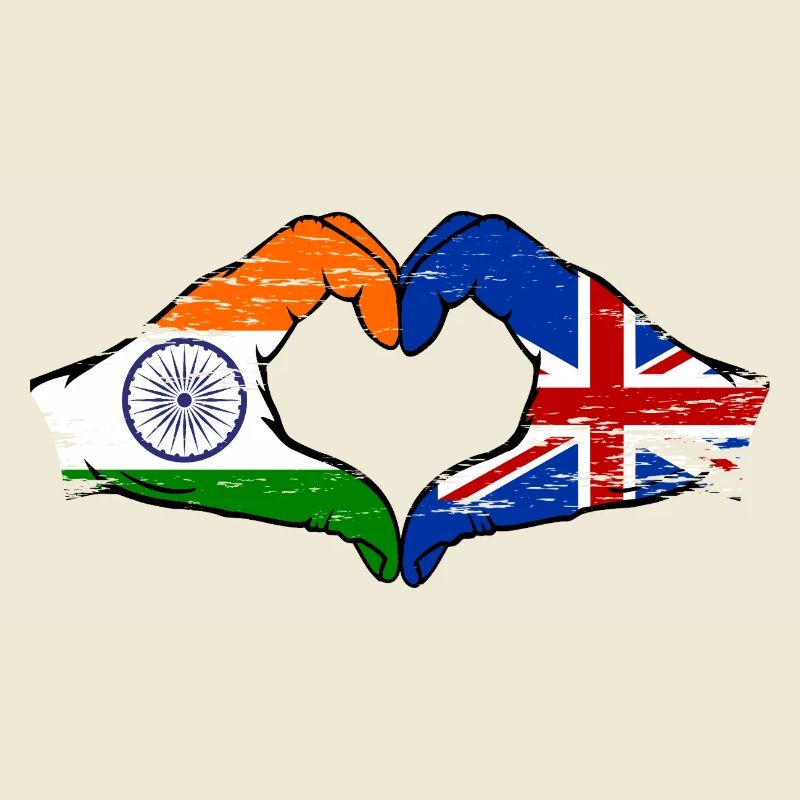 Inde Grande-Bretagne drapeau mains coeur forme utilisé