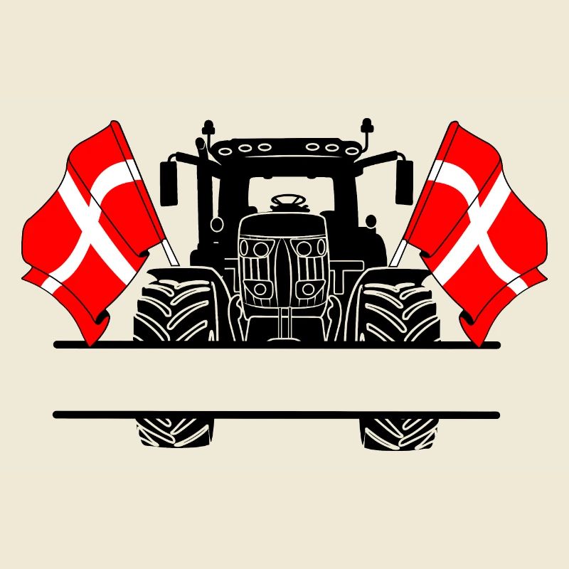 Tractor two flags Denmark and text space