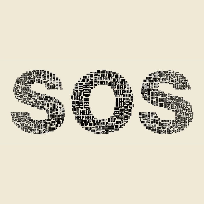 SOS! Mit dem Wort "Help" geschrieben