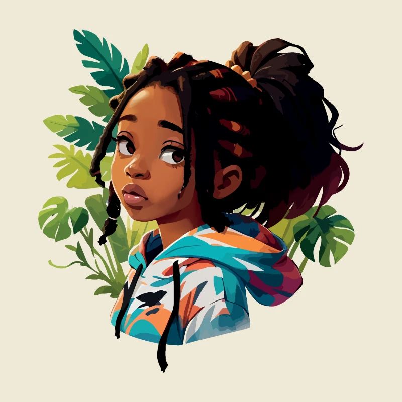 Mädchen mit Dreads im bunten Kapuzenpullover