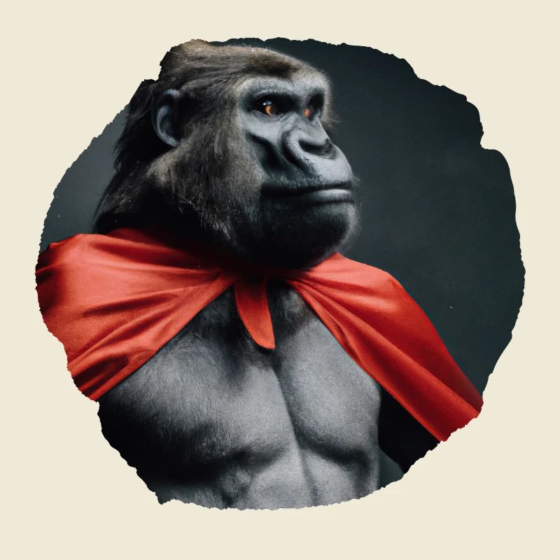 Gorilla als Superheld mit rotem Umhang