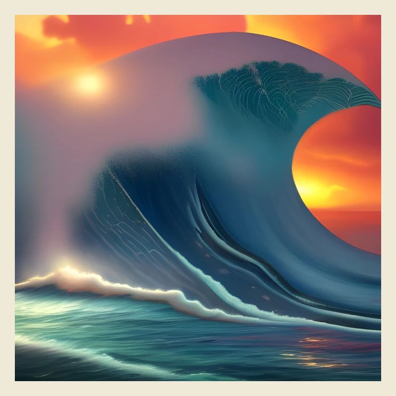 big wave at sunset