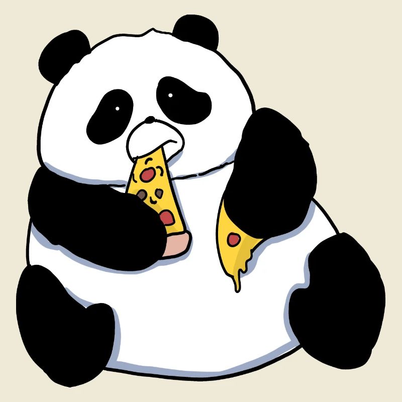 Fat Panda Bear Eating Pizza Comic Style