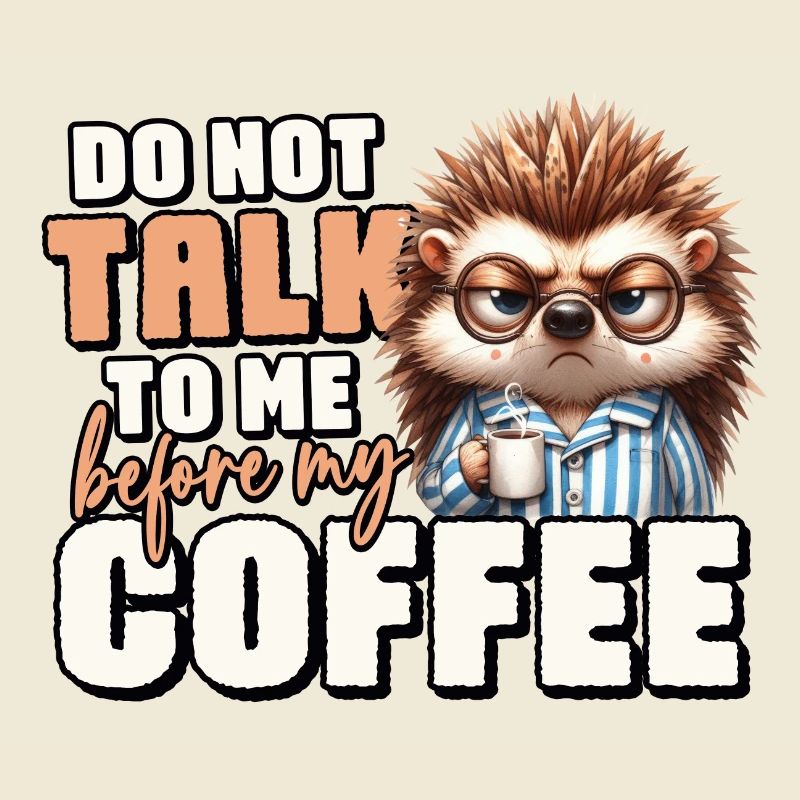 Grumpy hedgehog with coffee