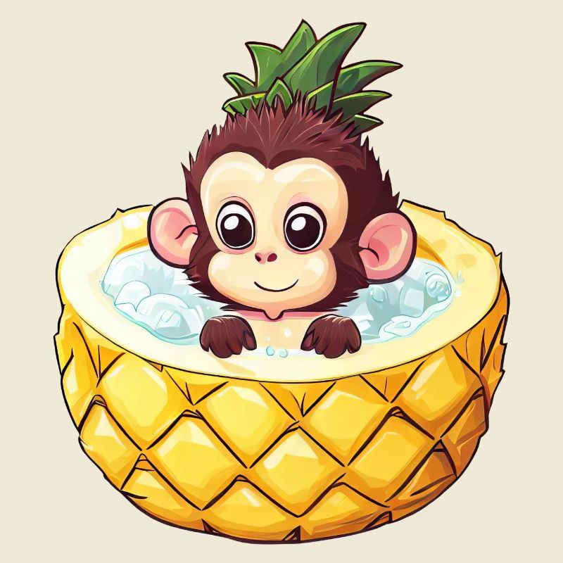 monkey bathes in pineapple - Funny summer design