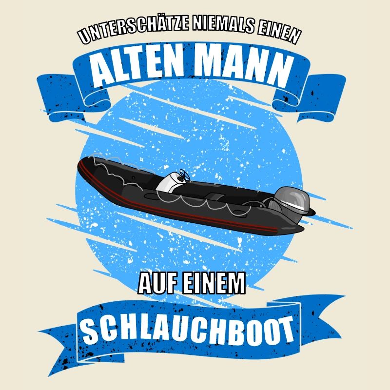Alter mann auf einem Schlauchboot
