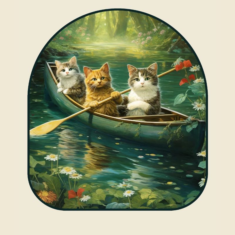 Balade en canoë chats pataugeant dans un champignon