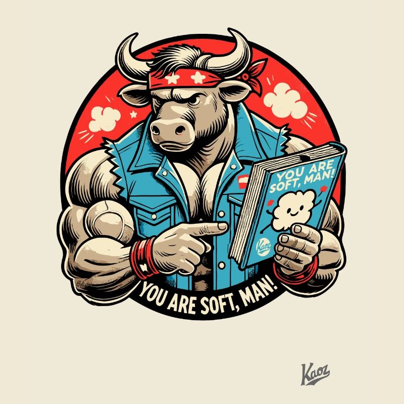 Bodybuilder-Stier liest Buch: Du bist weich, Mann