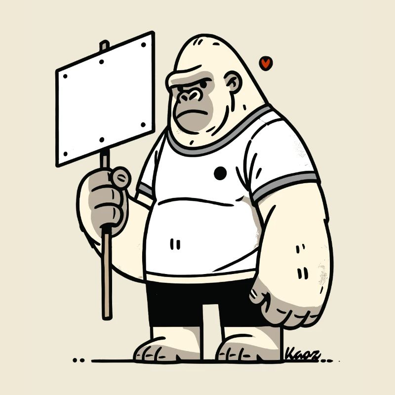 Gorilla with an empty sign: Your text here