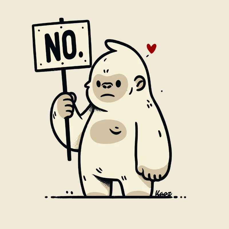 Lustiger Gorilla Affe mit Nein Schild Comic Stil