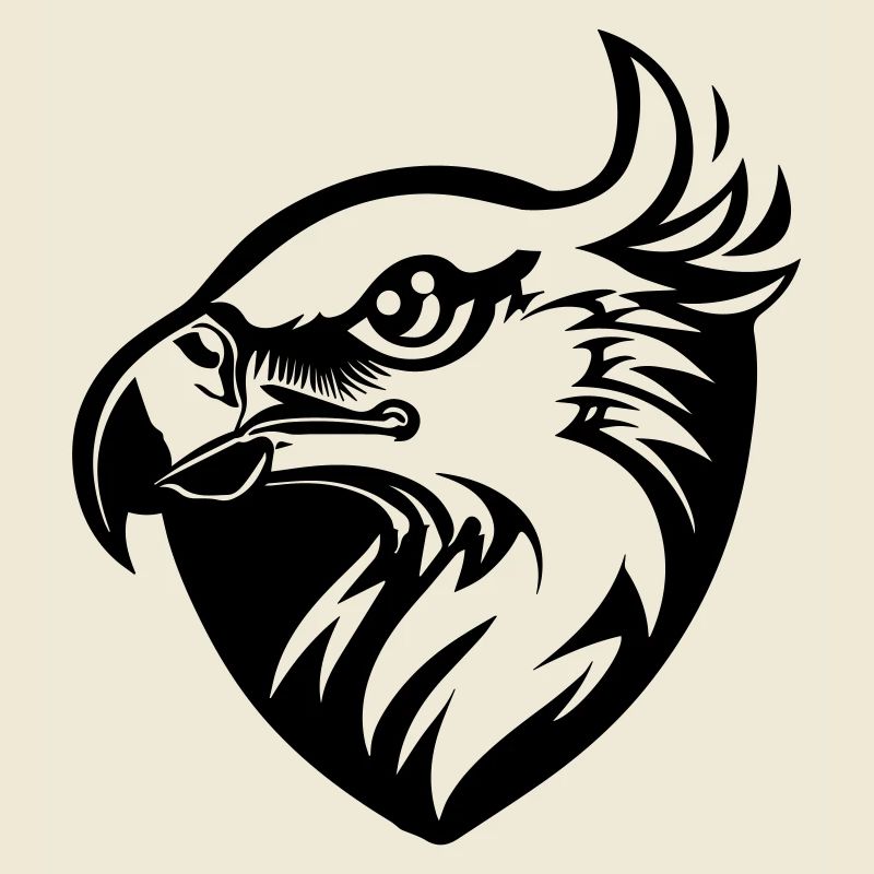 eagle's head with wing in profile with shield