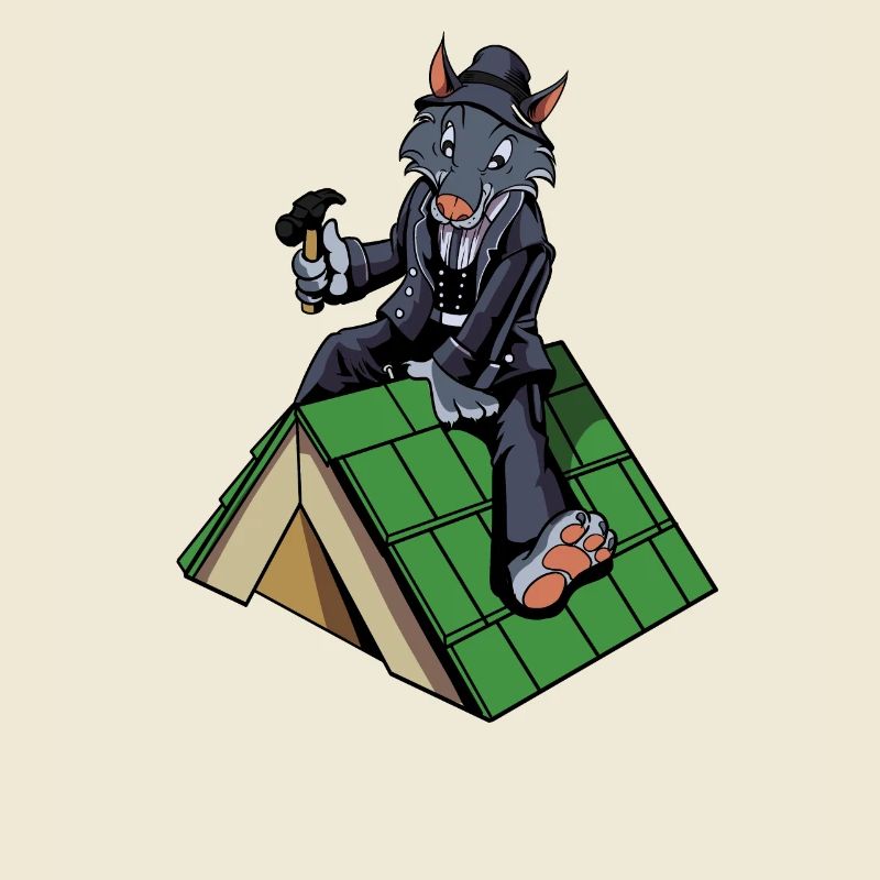 Comic Wolf als Dachdecker