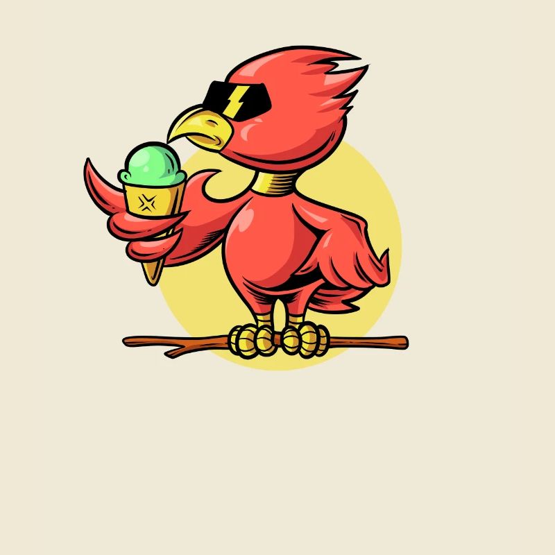 Cool bird eats ice cream cone