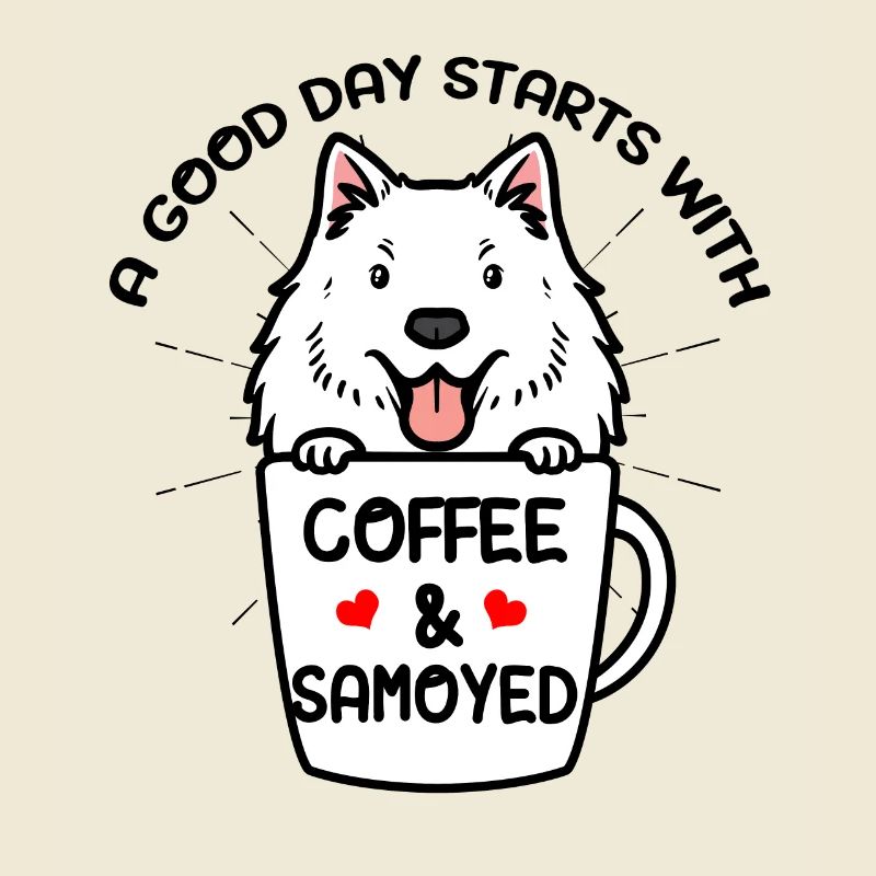 Coffee and Samoyed dog Samoyedenspitz