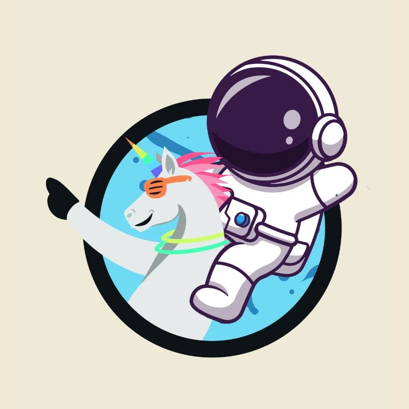 Astronaut und Einhorn.