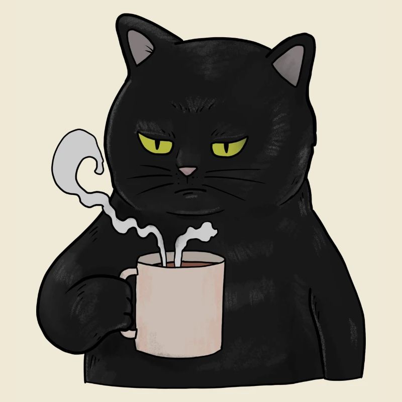 Grumpy Black Cat with Coffee Morning Muffle