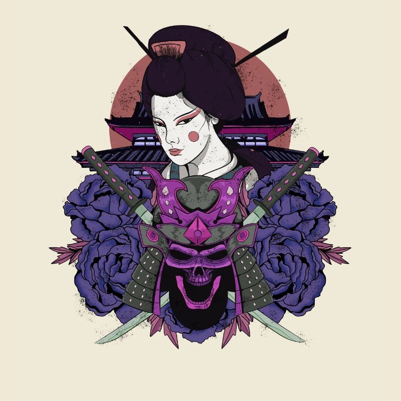 Synthwave Neon Samurai Geisha