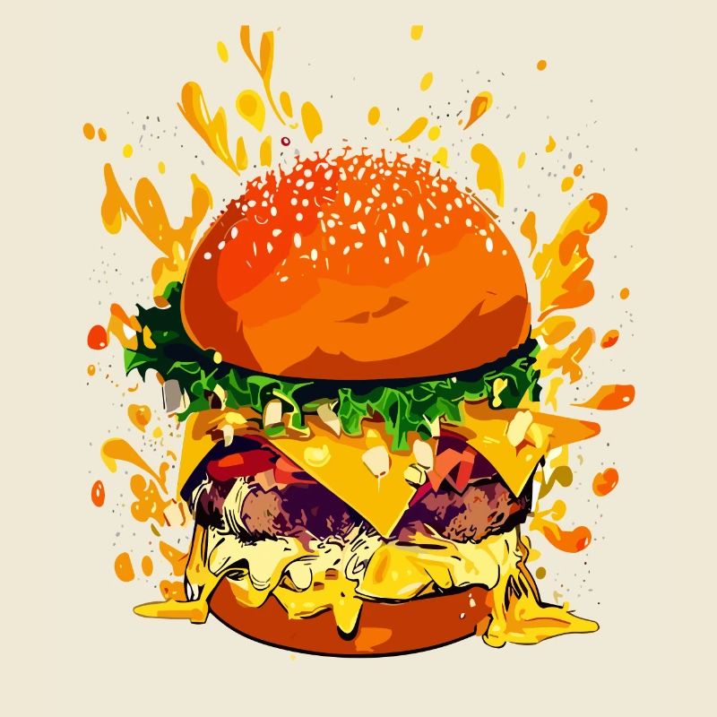 Extravagant cheeseburger with cheese splatter