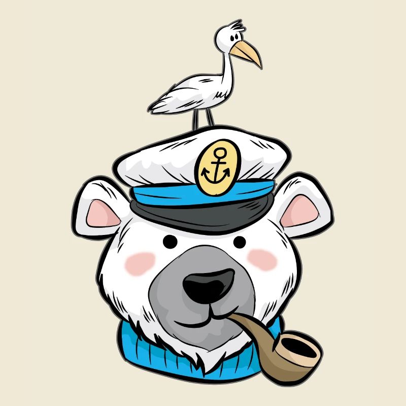 Polar Bear Polar Bear Pipe Seagull Captain Cartoon Comic
