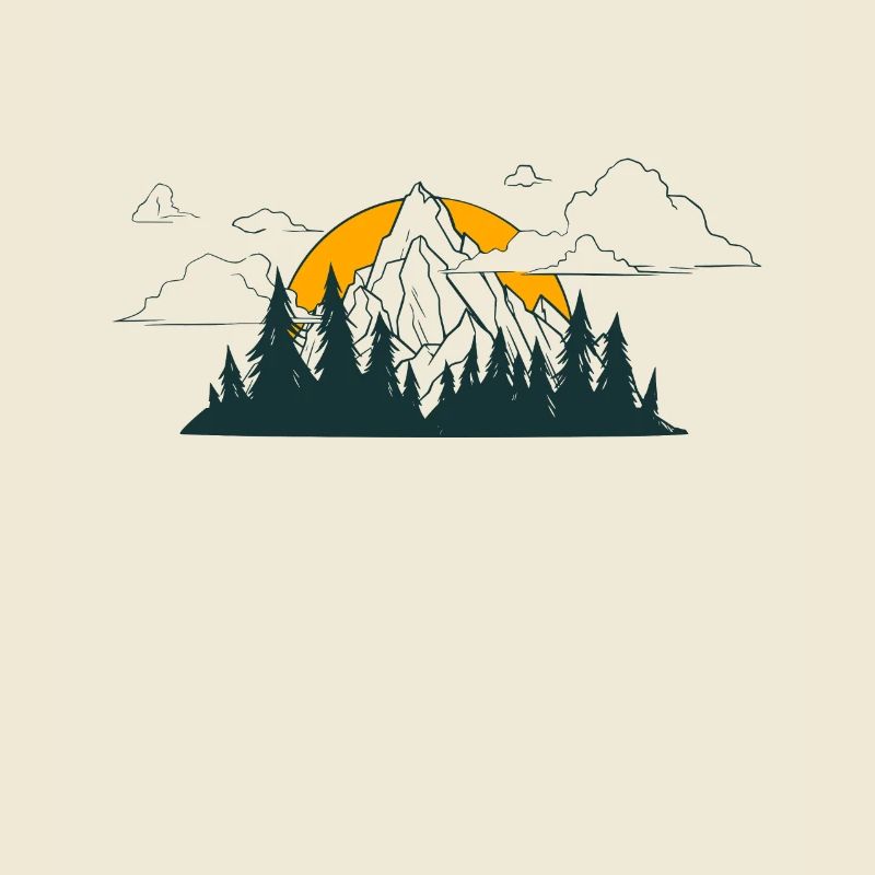 Mountain Forest Trees and Rising/Setting Sun