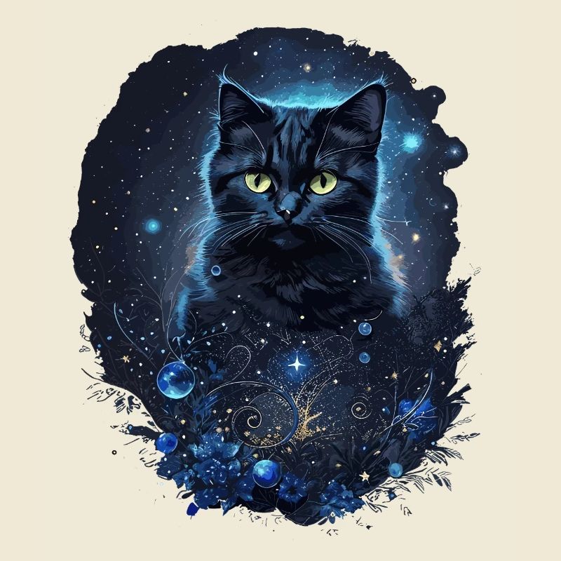 Chat noir mystique dans l’espace