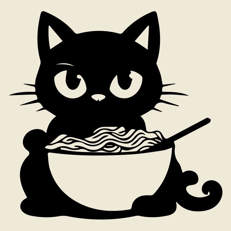Katze mit Nudeln