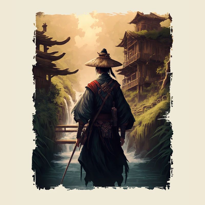 Samurai Japanischer Tempel Wasserfall