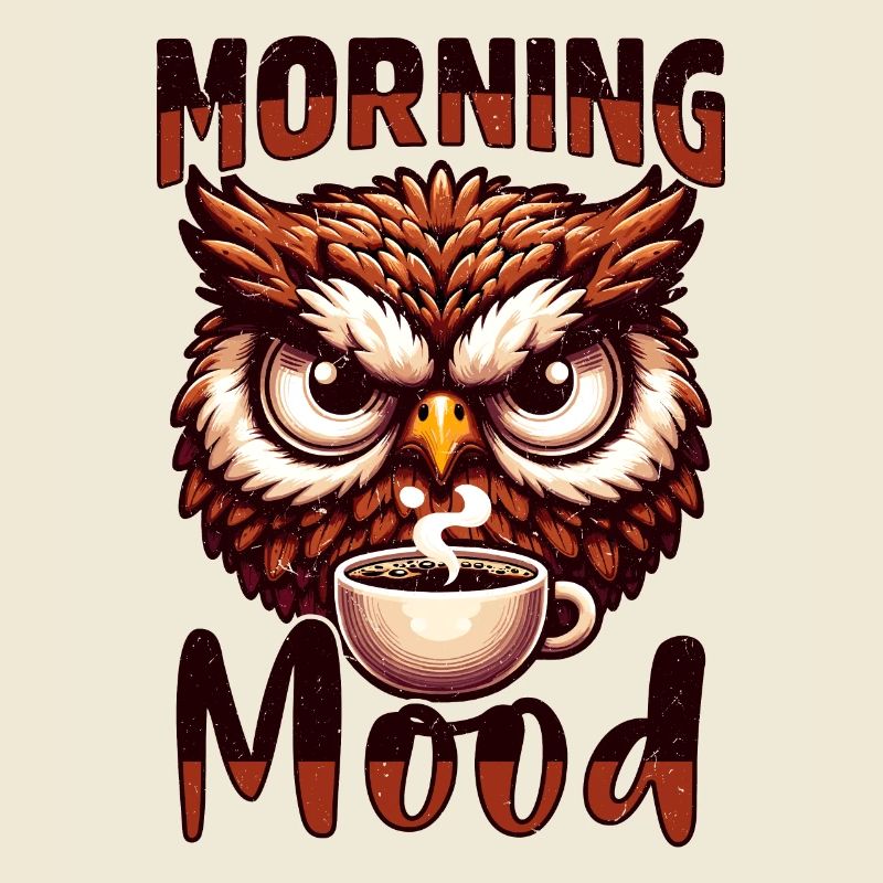 Grumpy owl with coffee