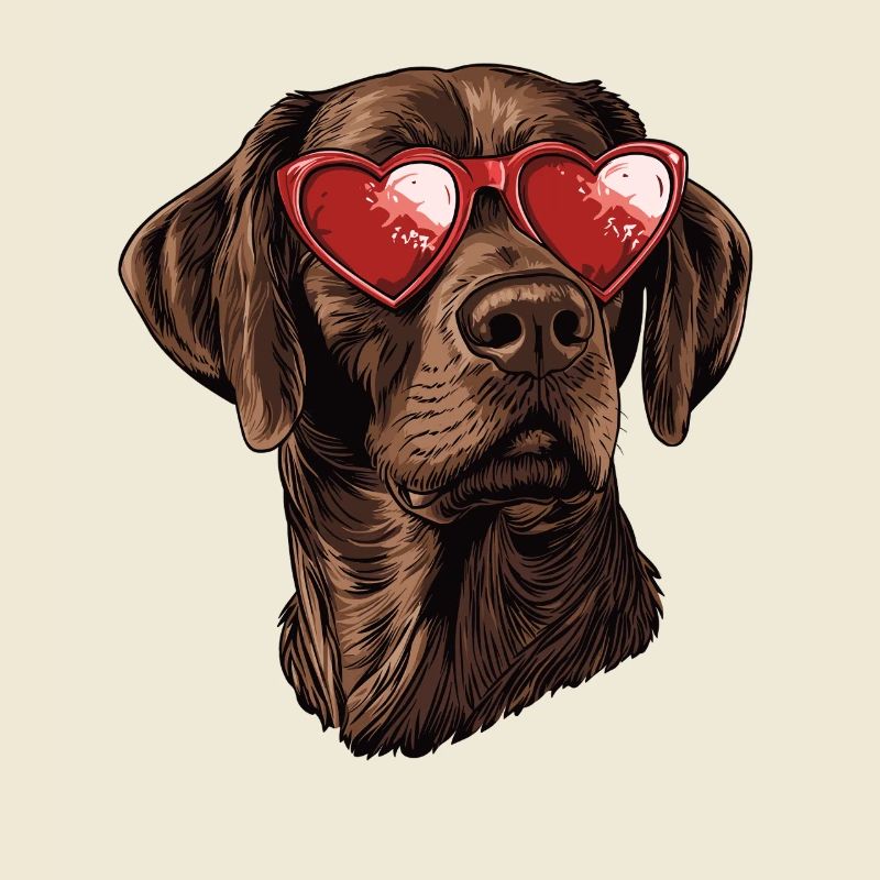 Brauner Labrador mit Herz-Brille