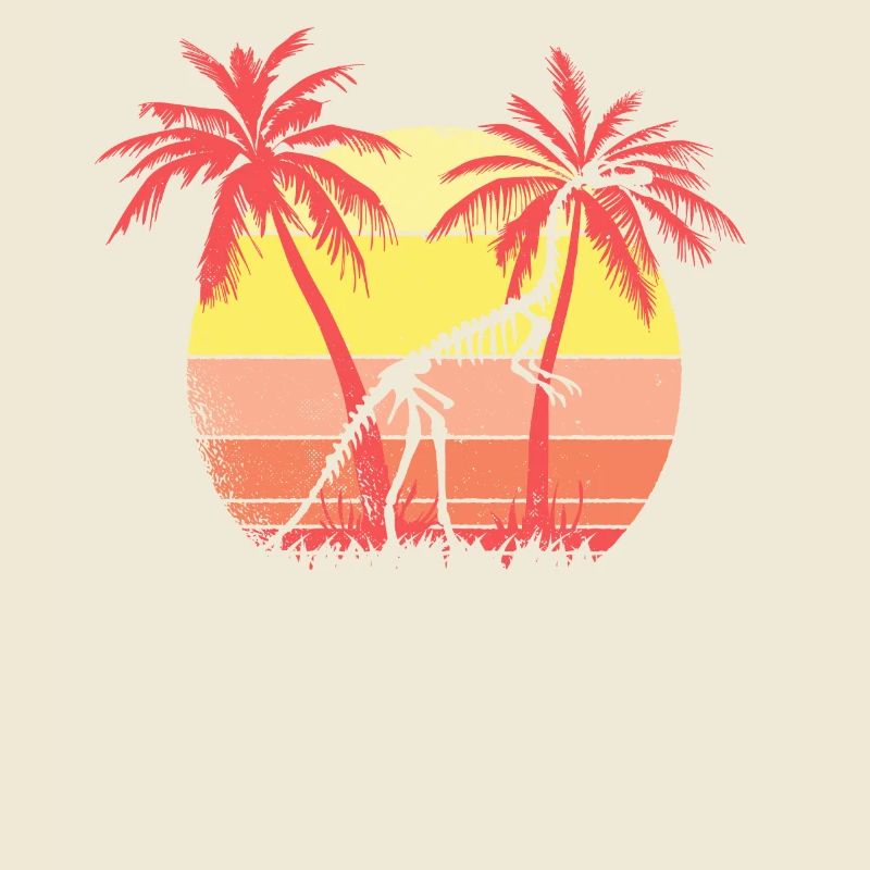 Dinosaur Skeleton Summer Sunset 80s Palm