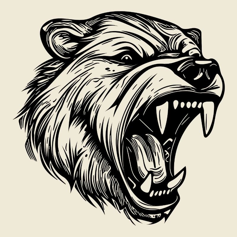 Angry Bear Tattoo Portrait with Sharp Teeth