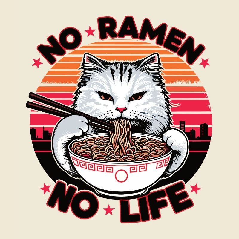 Pas de Ramen Pas de vie chat, coloré